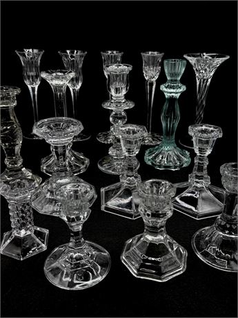 Collection Of 16 Crystal / Glass Candle Holders