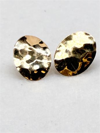 14K GOLD ~ Hammered Disc Stud Pierced Earrings