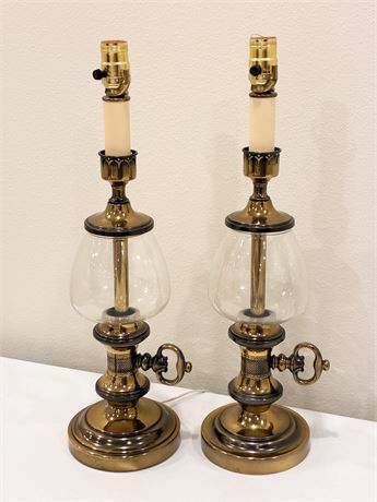 Pair of Brass and Glass Table Lamps