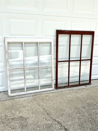 Set of 2 Large Wooden Vintage Windows with Panes