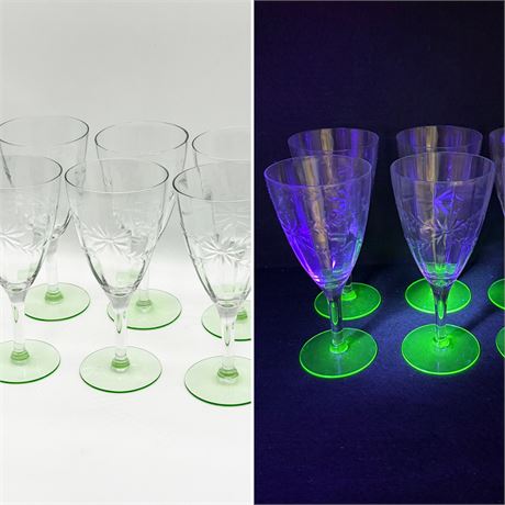 6 Uranium Footed Wine Glasses