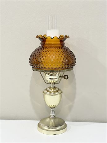Amber Hobnail Hurricane Table Lamp