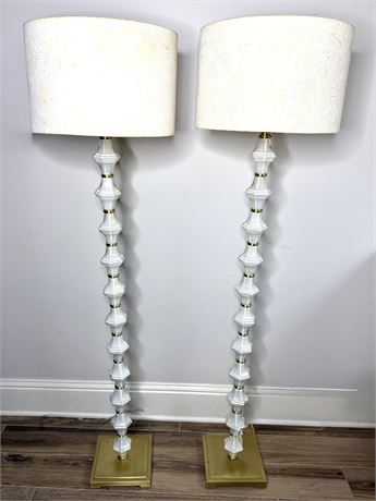 Set of 2 Glass and Brass Stacked Floor Lamps