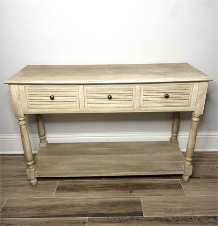 Distressed Beige Console Table with Three Drawers