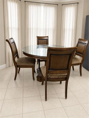 ASHLEY ~ Round Top Wooden Table With (4) Upholstered Chairs