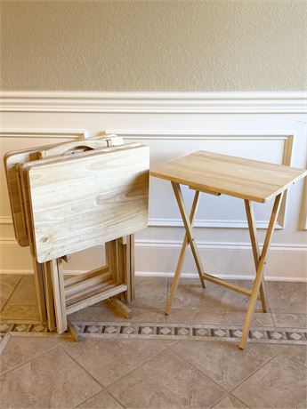5-Piece TV Folding Snack Trays In Natural Wood