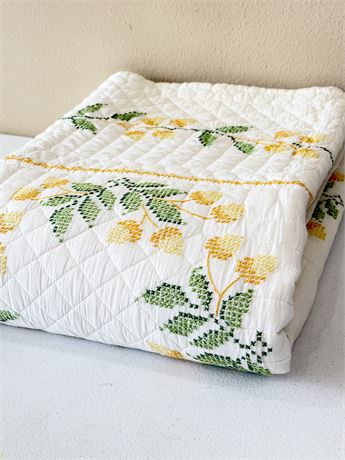 Cross Stitch Embroidered Acorn Quilt