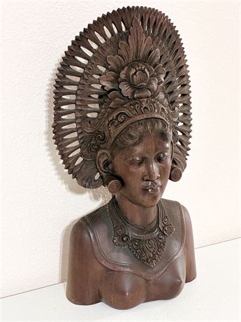 Hand-Carved Wooden Balinese Bust