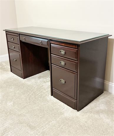 Maco Furniture ~ Mahogany Finish Solid Wood  Double-Pedestal Executive Desk