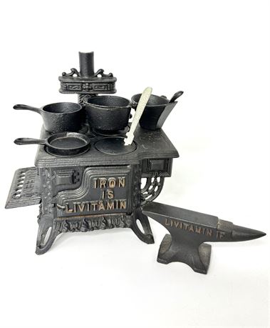 Vintage Cast Iron "Iron is Livitamin Queen" Oven Replica