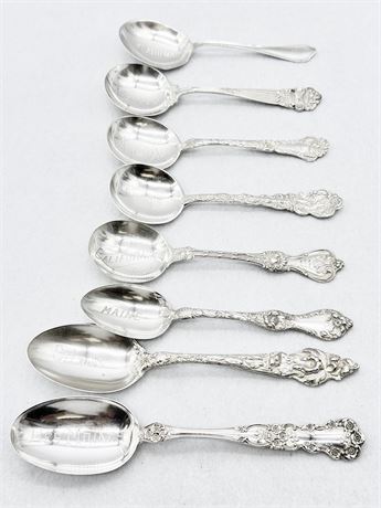 STERLING SILVER ~ (8) Assorted States Souvenir Spoons