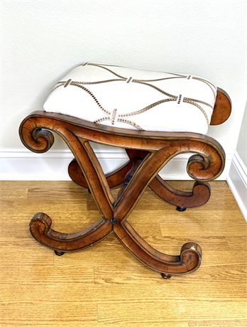 Regency Style Wood X Frame Ottoman Stool
