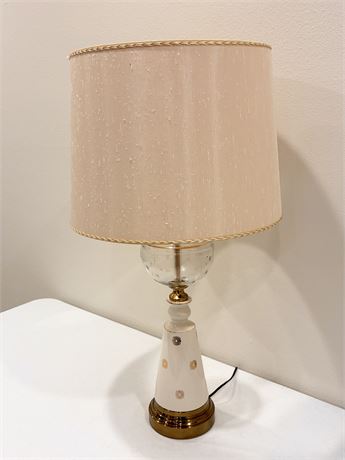 Vtg Porcelain / Glass Table Lamp W/ Brass Base