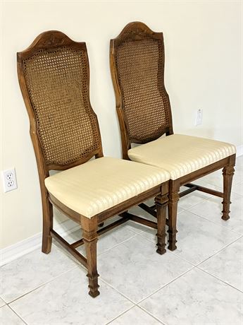 BURLINGTON ~ Pair (2) of Solid Wood Upholstered Cane Back Dining Side Chairs