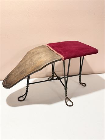 Vtg Wrought Iron & Wood Shoe Fitting Stool With Upholstered Set