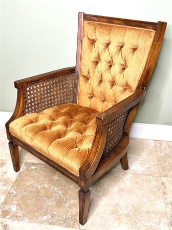 MCM Orange Velvet Tufted Cane Armchair