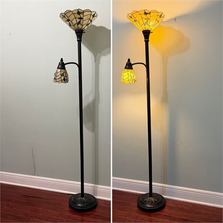 Tiffany Style Torchiere Lamp With A Side Reading Lamp