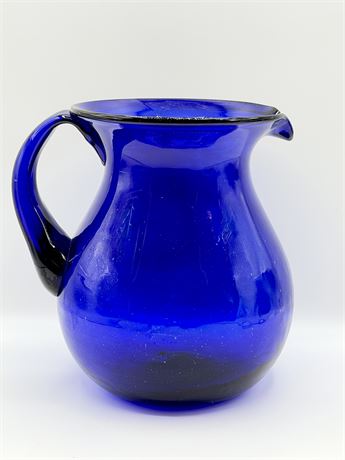 Hand Blown Cobalt Blue Pitcher