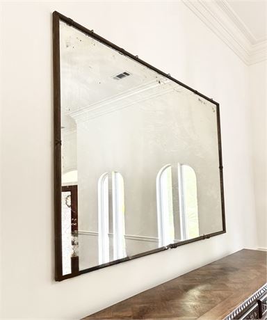 Large Vintage Brass on Wood-Framed Mirror