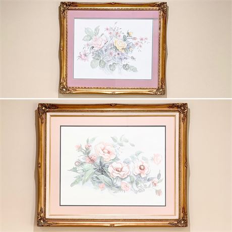 MARY BERTRAND ~ Pair (2) Rose Design Prints S/N
