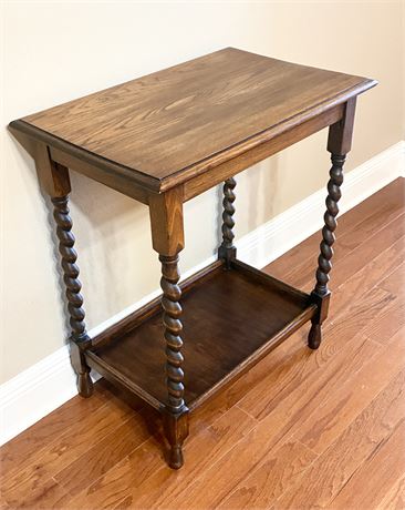 Vtg Solid Oak Barley Twist Side Table
