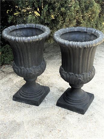 Pair of Resin Fluted Urn Planters