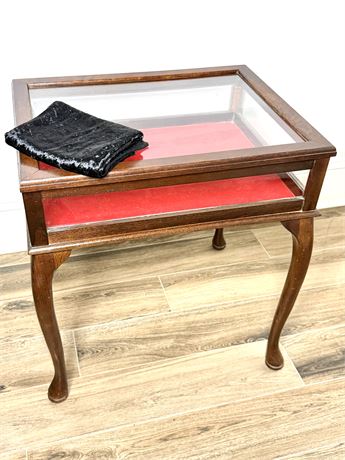 Wood Lift Glass Door Curio Display Table with Felt Bottom and Extra Black Liner