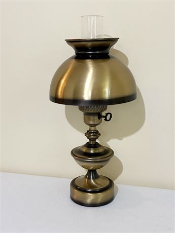 Brushed Brass Hurricane-Style Table Lamp