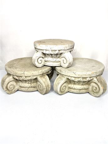Set of 3 Decorative Cast Stone Riser Pedestals with Distressed Concrete Finish