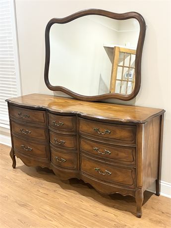 Vintage French Provincial Solid Wood Dresser & Mirror