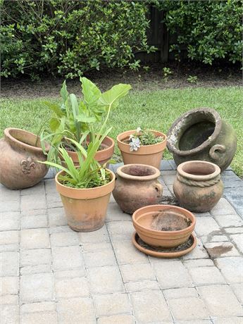 Assortment of (8) Terracotta Planters