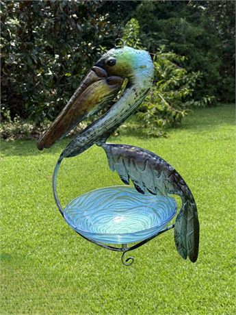 Metal Pelican With Glass Bowl