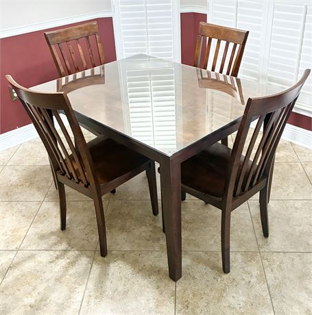 5Pc Wood Dining Set With Protective Glass Top