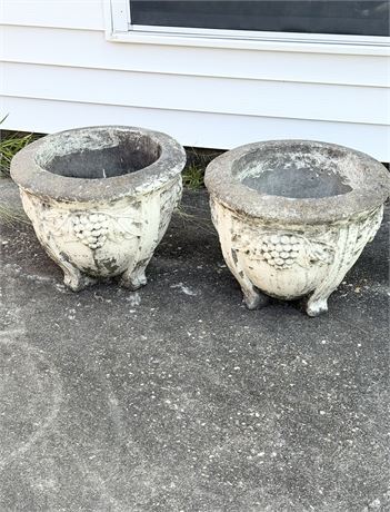 Pair (2) Grape Decor Cement Planters