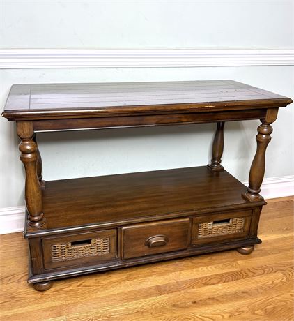 Traditional Style Wood Console Table with Wicker Front Drawers