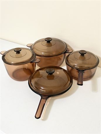 CORNING WARE ~ “Visions” ~ Another Lot of (4) Glass Cookware
