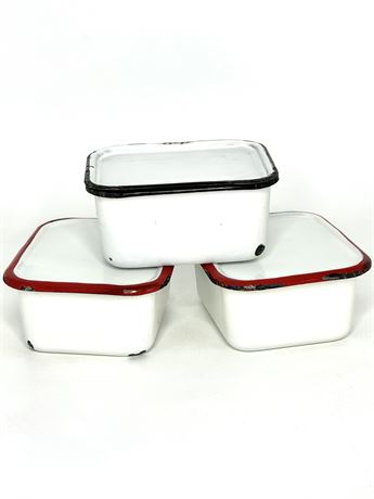 Set of 3 Vintage Enamelware Refrigerator Dishes
