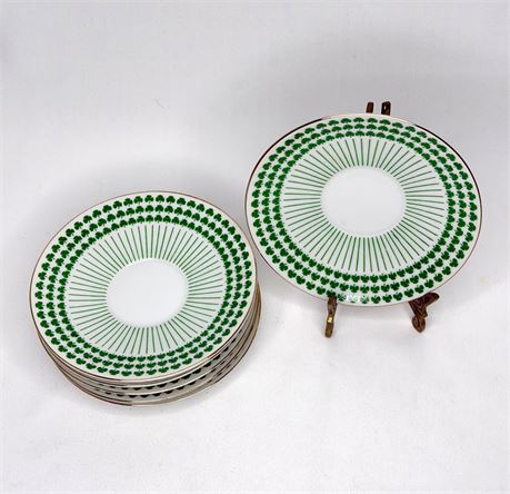 Set of 6 Small Gold Rimmed Shamrock Plates by Neiman-Marcus