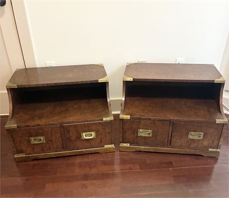 Pair (2) 18" Vessel Low-Profile Burlwood End Tables
