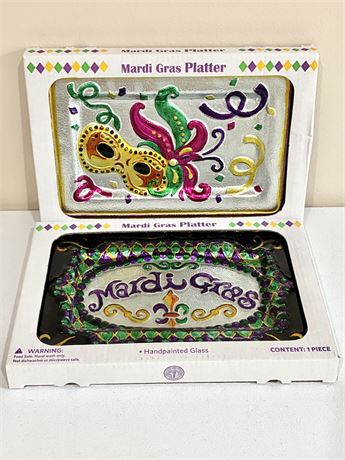Pair (2) of Hand-Painted Glass Mardi Gras Platters