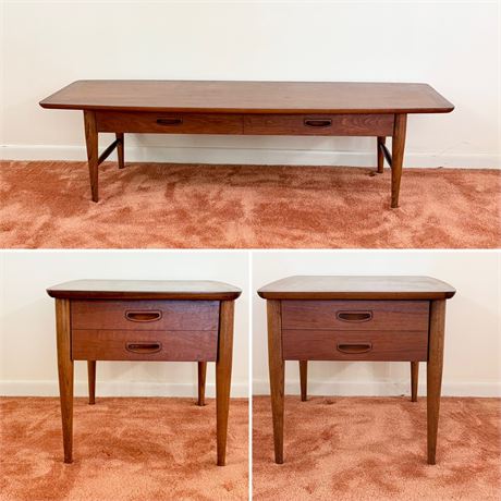 LANE ~ MCM Solid Wood Coffee Table With 2 Matching Side Tables