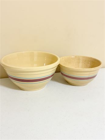 OVEN WARE ~ (2) Vtg McCoy Pottery Yellow Ware Mixing Bowls