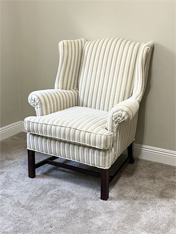 Champagne Gold Striped Upholstered Winged Armchair