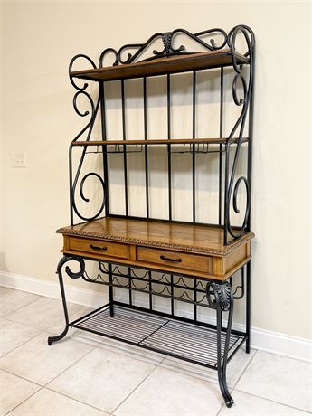 Tuscan Style Metal & Wooden Bakers Rack