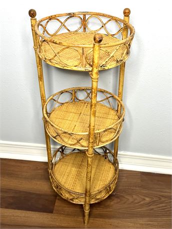 Vintage Rattan 3-Tier Plant Stand with Removable Baskets