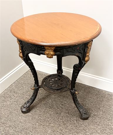 Vtg Victorian-Style Painted Cast Iron & Mahogany Pub Table