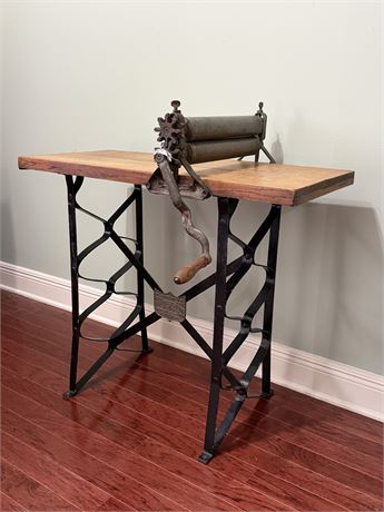 J.A. DEMUTH ~ Vtg. Biscuit Brake On Cast Iron & Oak Stand