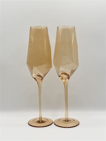 TWO’S COMPANY ~ Pair (2) ~ Diamond Champagne Glasses