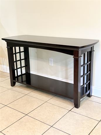 Dark Finish Wood Console / Sofa Table With Lattice Sides
