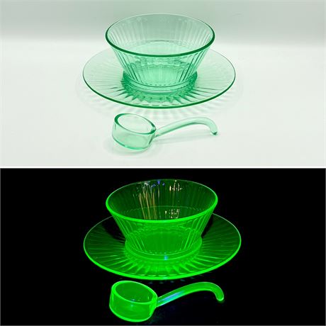 Vtg. Uranium Glass 3 Piece Set